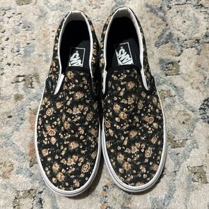 Vans Black Floral Slip-On Shoes